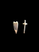 Heart and Cross Mismatch Stud Earrings