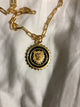 Lion Coin Black Enamel Paper Chain Necklace